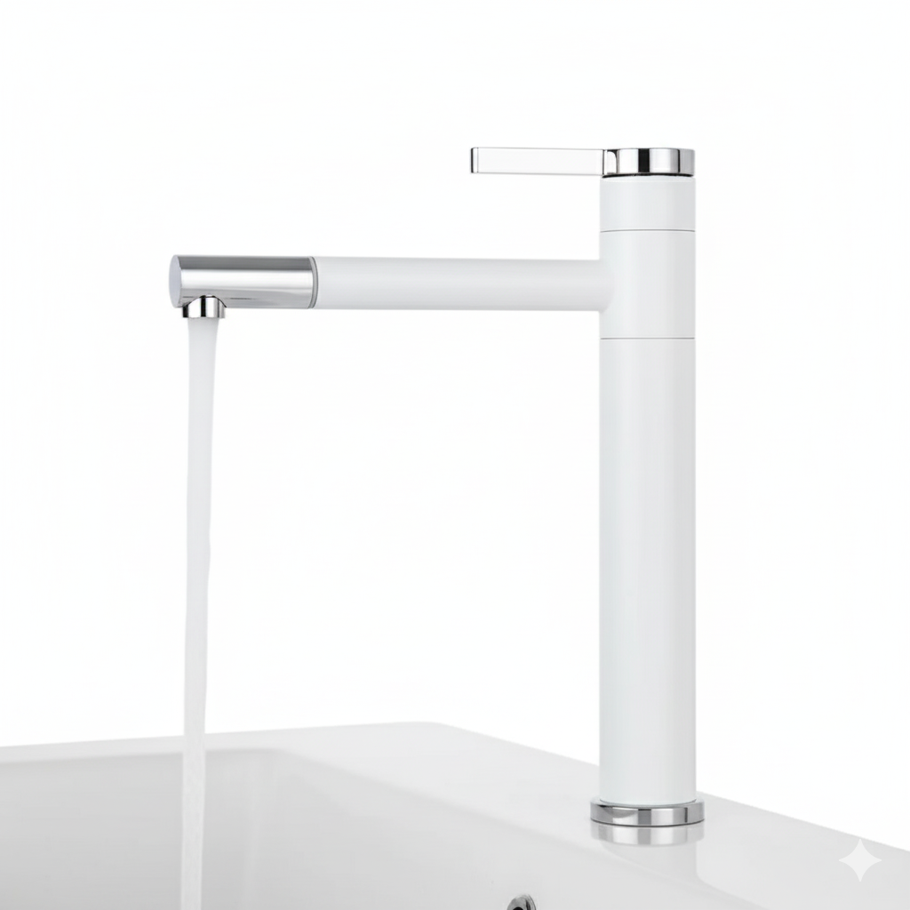 ברז לכיור אמבט אופנתי איכותי חם קר | לבן משולב כרום | מק"ט461