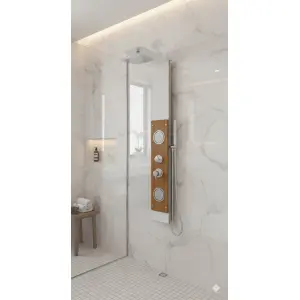 ⁦פנל פינוק ג'טים מפואר דגם "גאיה" | זכוכית חלבית משולבת עץ אלון יוקרתי | מק"ט 006⁩ – תמונה ⁦2⁩