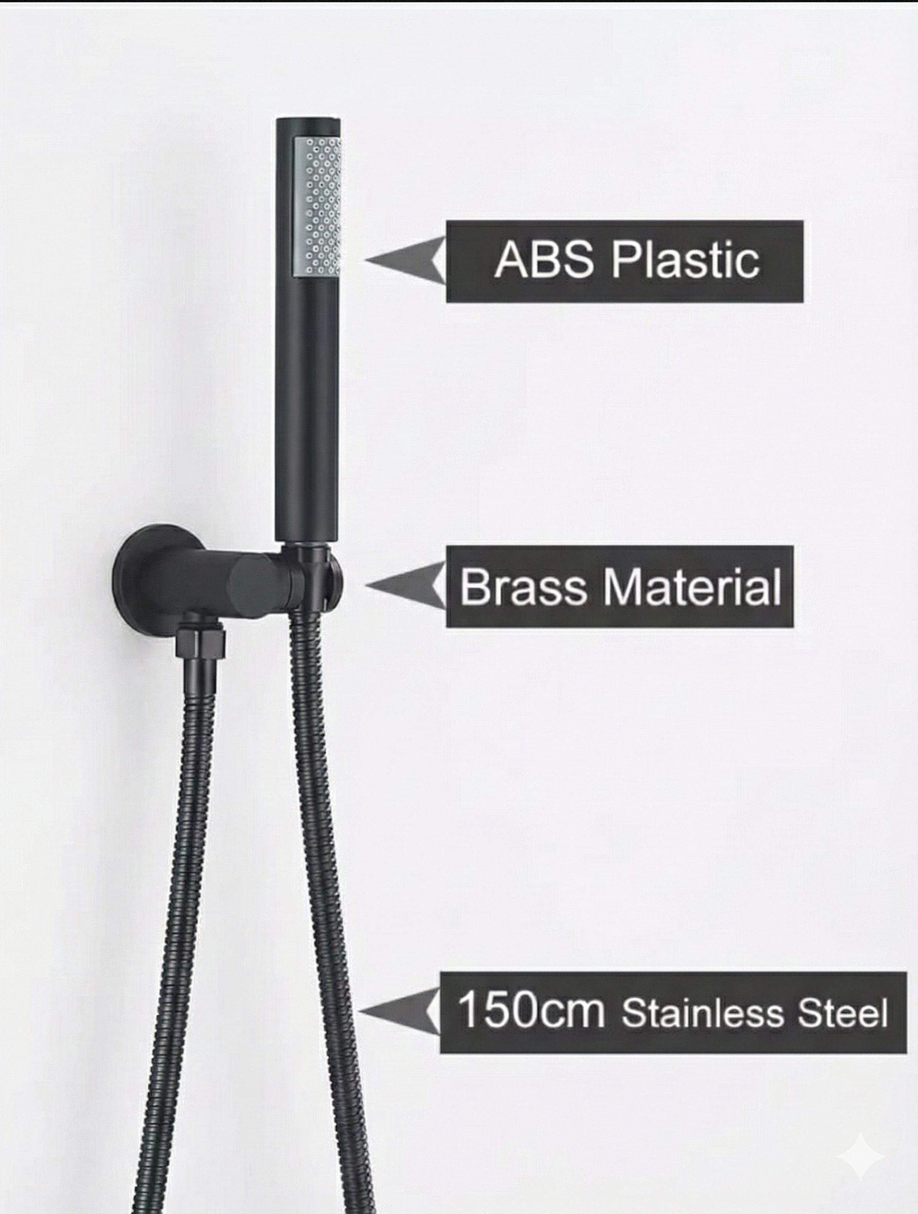 נקודת מים + צינור גמיש + מזלף יד עגול מעוצב | שחור מט | מק"ט 806/11