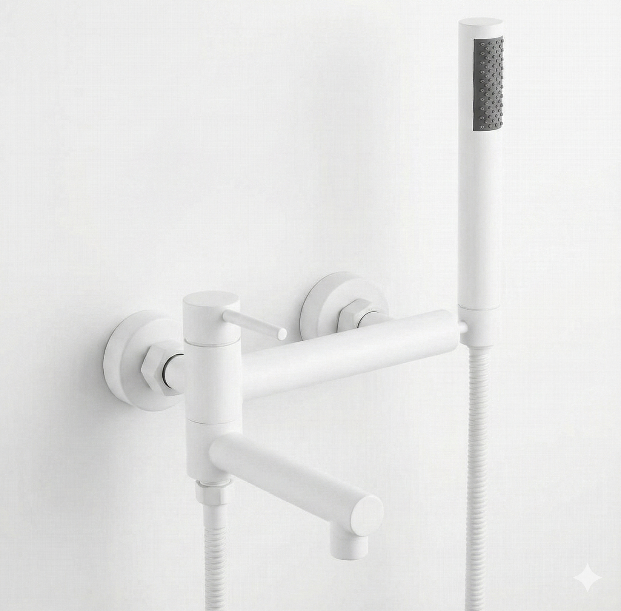 סוללה לאמבטיה אופנתית איכותית פיית מילוי מתקפלת +מזלף יד וצינור גמיש | לבן מט | מק"ט 1901/5