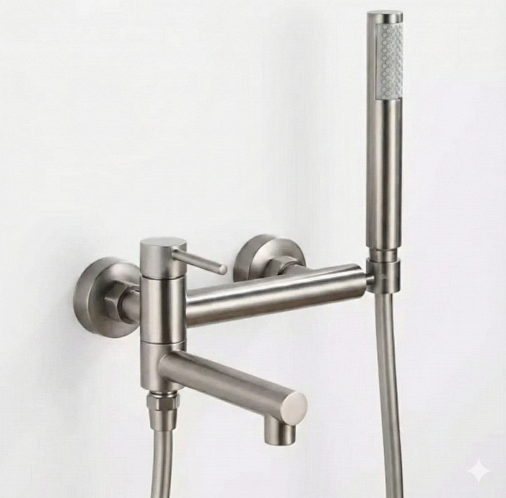 סוללה לאמבטיה אופנתית איכותית פיית מילוי מתקפלת + מזלף יד וצינור גמיש | ניקל מוברש | מק"ט 1901/3