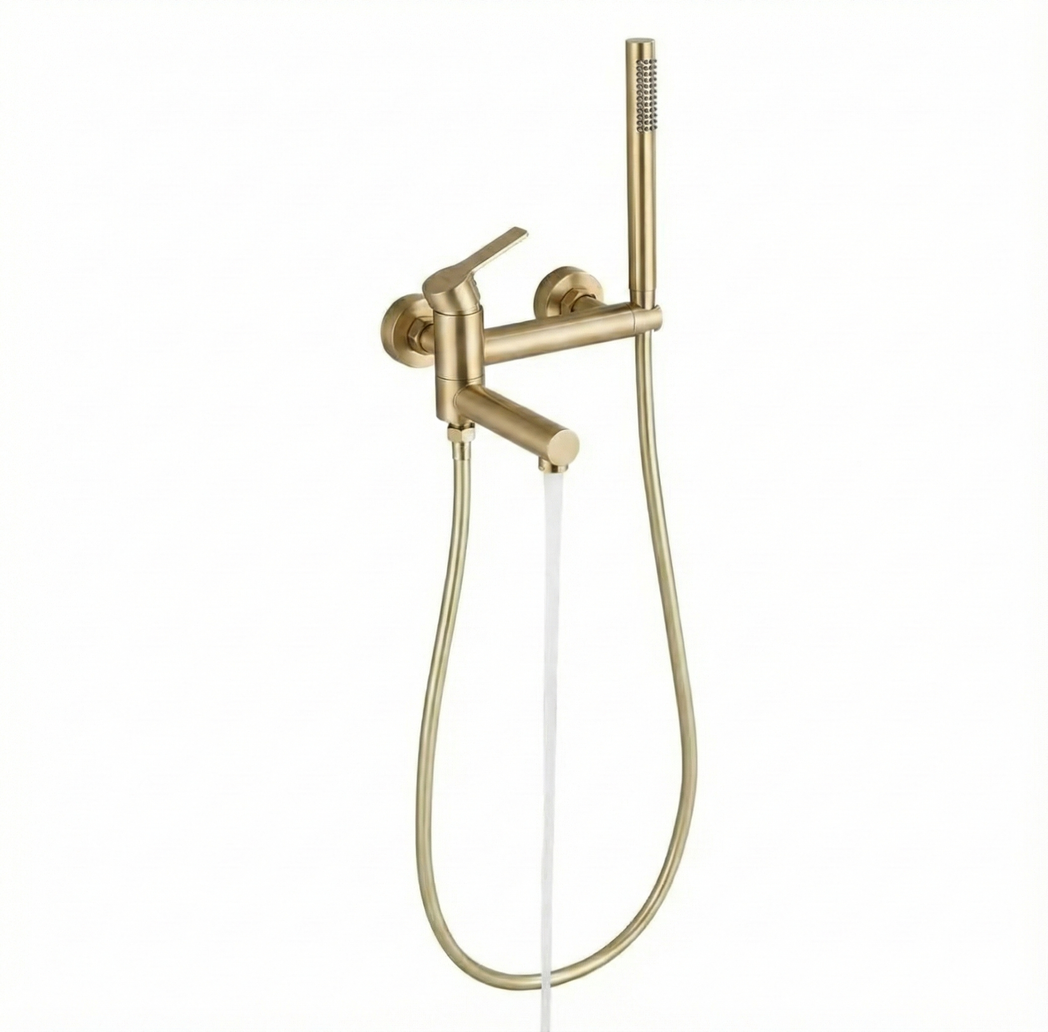 סוללה לאמבטיה אופנתית איכותית פיית מילוי מתקפלת + מזלף יד וצינור גמיש | זהב מוברש | מק"ט 1901/2