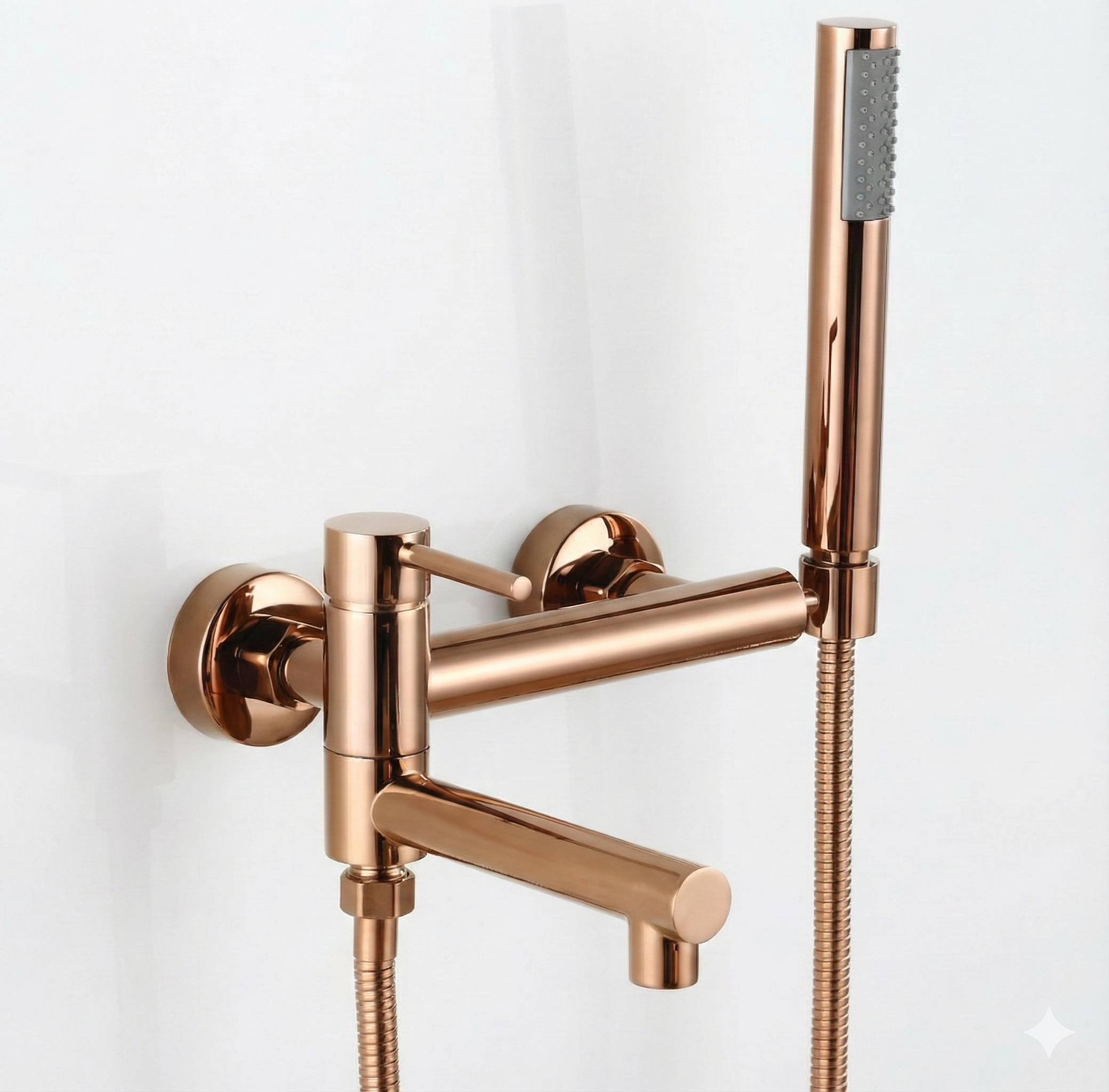 סוללה לאמבטיה אופנתית איכותית פיית מילוי מתקפלת +מזלף יד וצינור גמיש | רוז גולד | מק"ט 1901/4