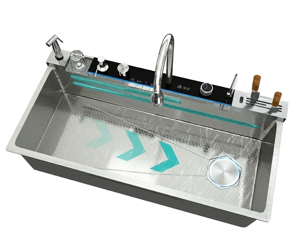 כיור נירוסטה ענק מאובזר | דגם "סלינה" | צבע נירוסטה סילבר | מק"ט 960/200