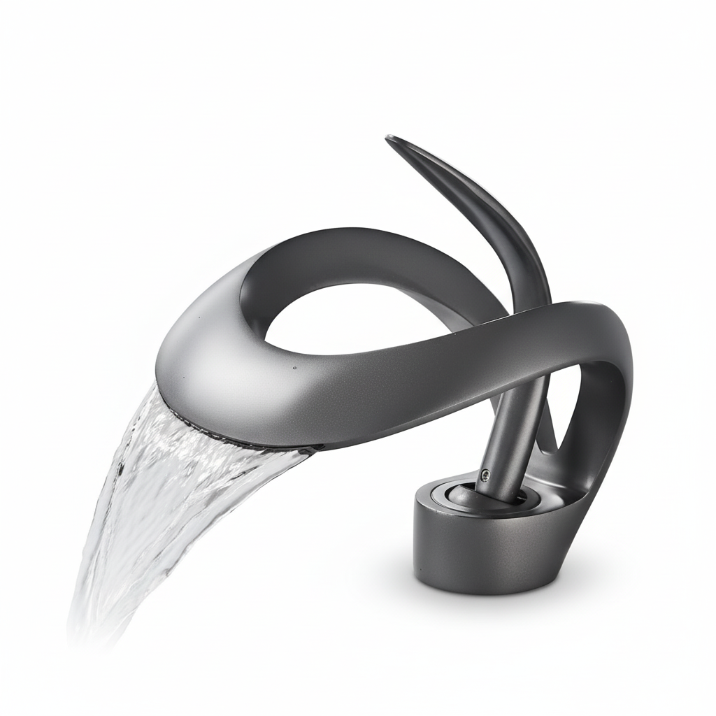 ברז אופנתי מעוצב דגם "מנוף" לכיור אינטגרלי חם קר | אפור גרפיט | מק"ט 170/6