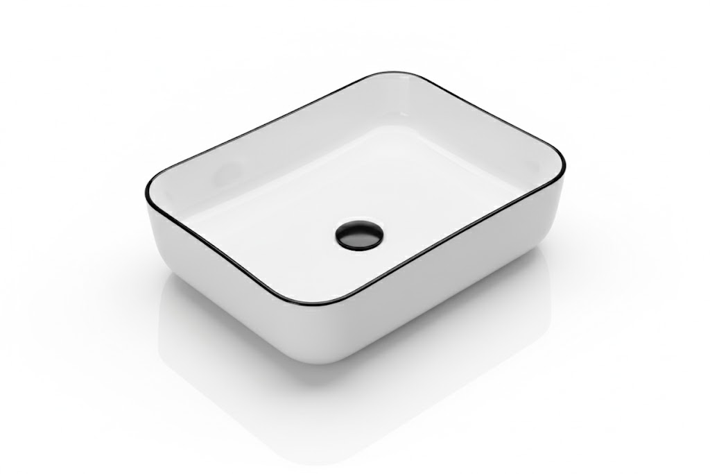 כיור מונח לבן עם פס עליון שחור | מידה 16*41*51 | מק"ט 550104B&W