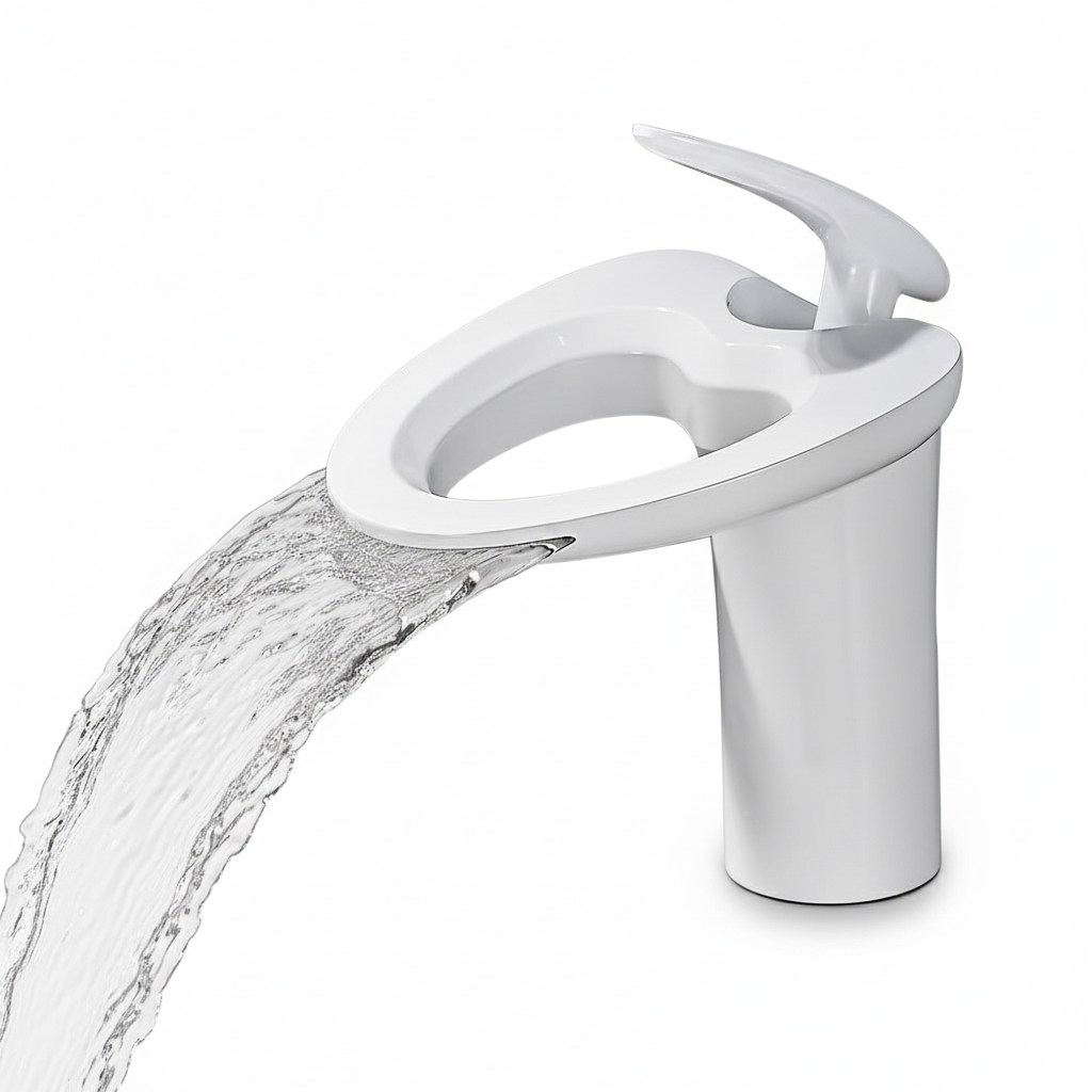 ברז מעוצב אופנתי לכיור אינטגרלי חם קר איכותי מפל | לבן מבריק | מק"ט 388/5