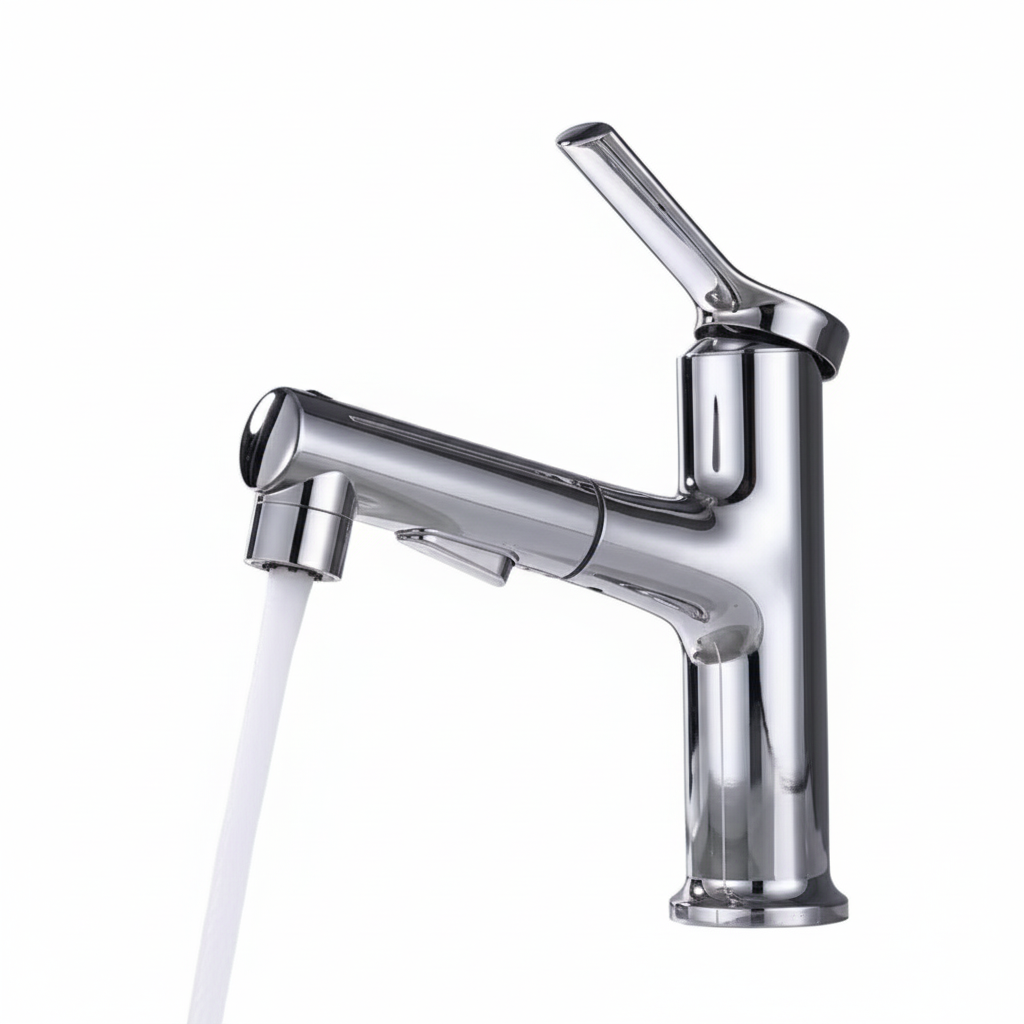 ברז נשלף למטבח / לכיור מקלחת איכותי פיה מסתובבת | כרום | מק"ט 452