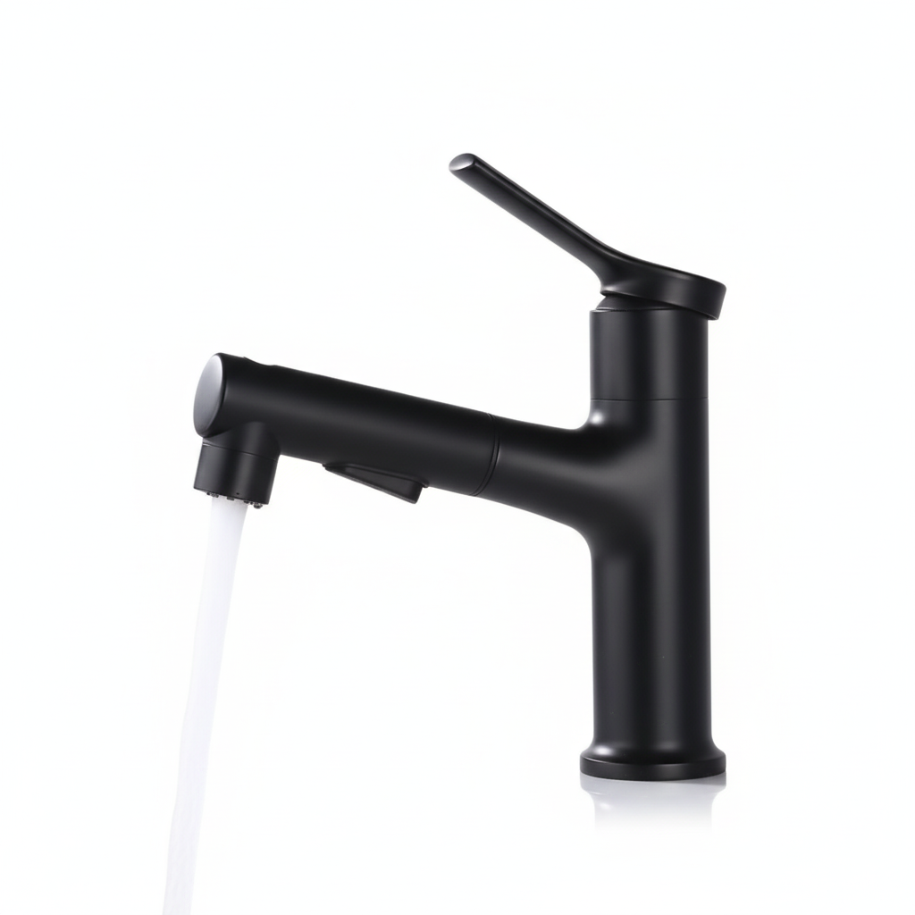 ברז נשלף למטבח / לכיור מקלחת איכותי פיה מסתובבת | שחור מט | מק"ט 452/1