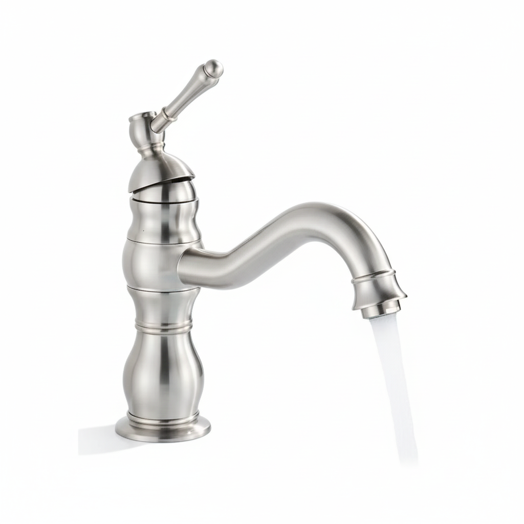 ברז סגנון עתיק איכותי לכיור אינטגרלי | ניקל מוברש | מק"ט 558