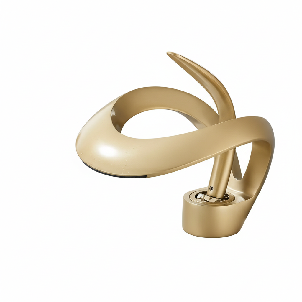 ברז אופנתי מעוצב דגם "מנוף" לכיור אינטגרלי חם קר | זהב מוברש | מק"ט 170/2