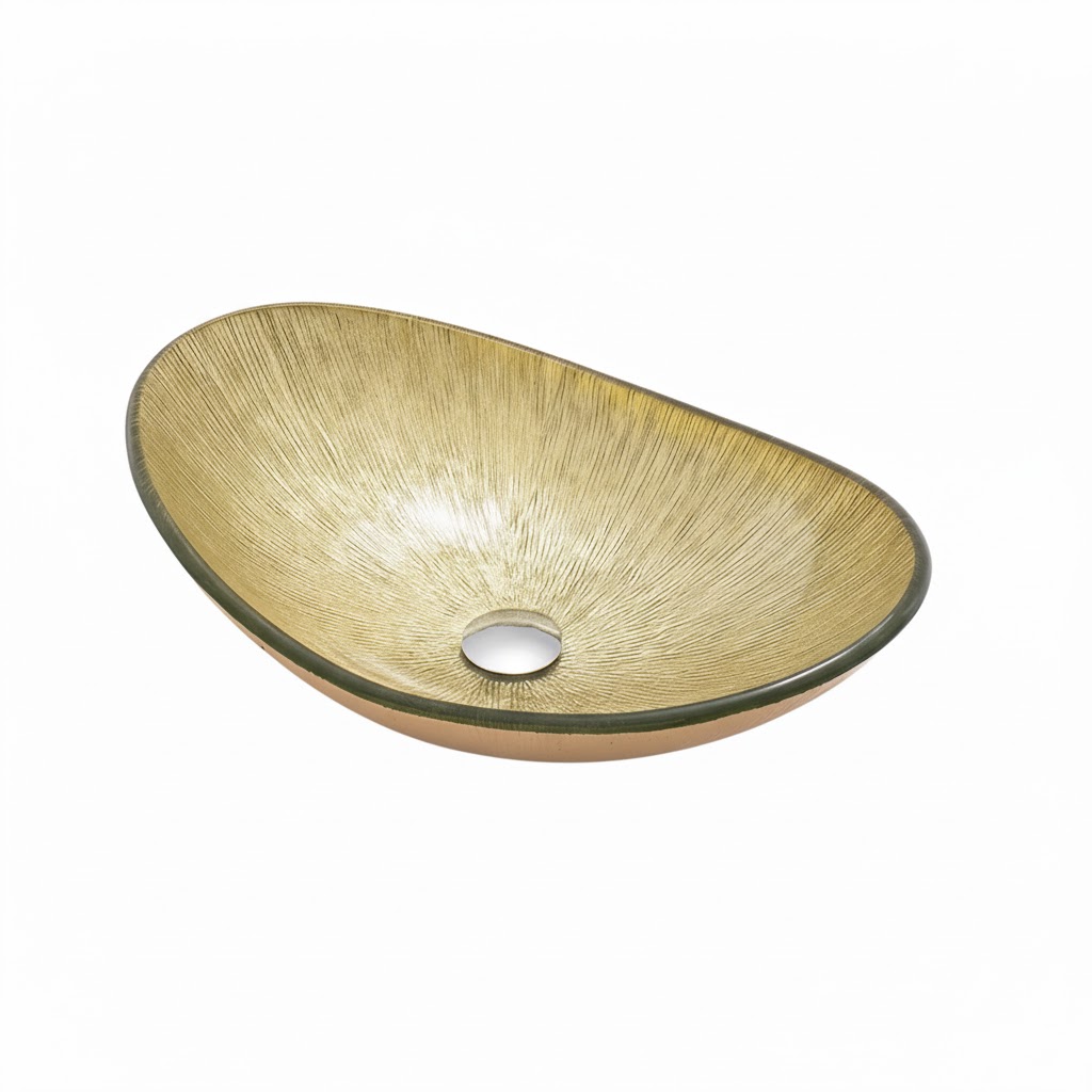 כיור מונח יוקרתי מזכוכית  "מחוסמת"  12 מ"מ | זהב לבן | מק"ט 5560