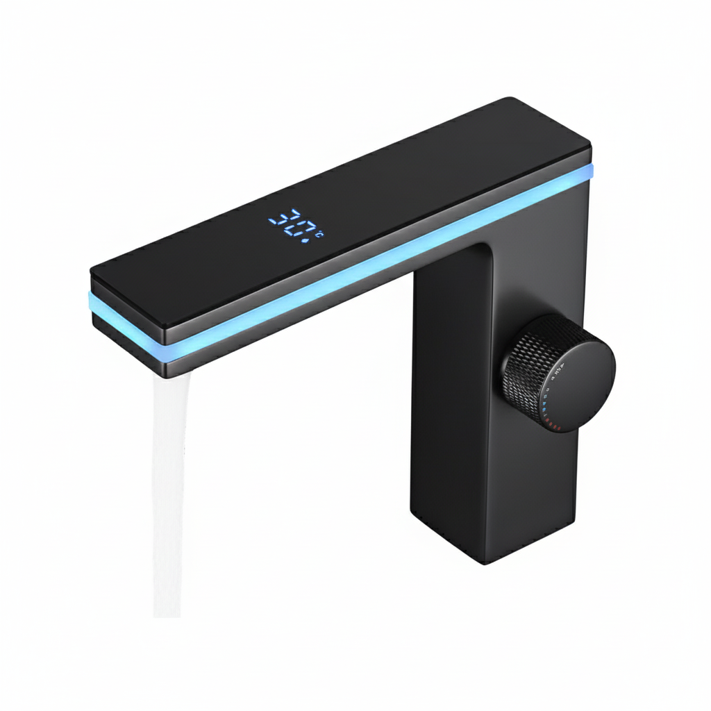 ברז חם קר לכיור אינטגרלי בחדר רחצה תאורת לד הקפית מעוצבת | אפור גרפיט | מק"ט 462/6