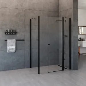 מקלחון פינתי | צד אחד שתי דפנות ודלת ובצד השני דופן קבועה | פרופיל שחור מט | זכוכית שקופה | מק"ט 1276