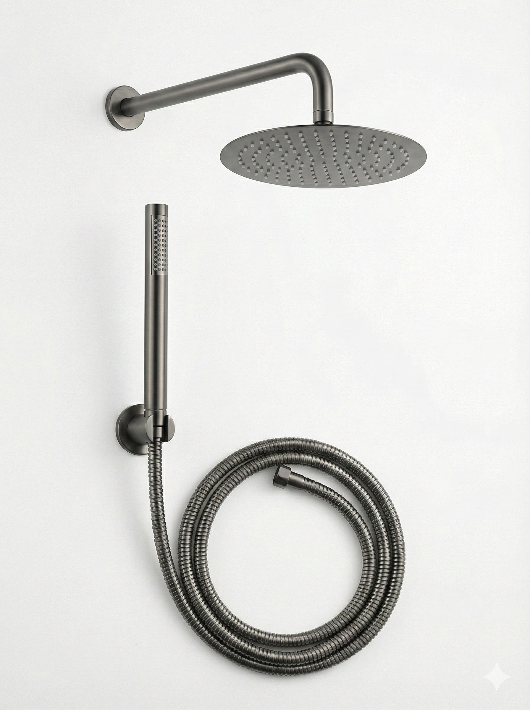 סט אביזרים לאינטרפוץ 4 דרך הכולל - זרוע לראש גשם + ראש גשם 25/25 + נקודת מים עם מתלה + צינור גמיש + מזלף יד אופנתי | אפור גרפיט | מק"ט 625/6