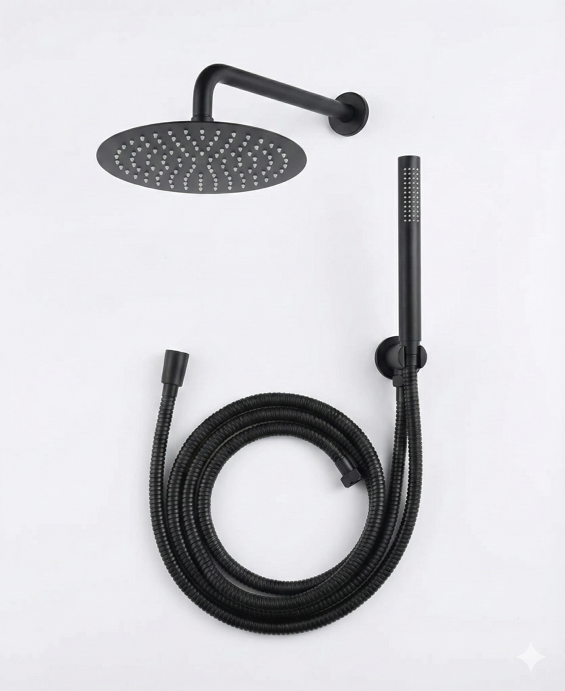 סט אביזרים לאינטרפוץ 4 דרך הכולל - זרוע לראש גשם + ראש גשם 25/25 + נקודת מים עם מתלה + צינור גמיש + מזלף יד אופנתי | שחור מט | מק"ט 625/1