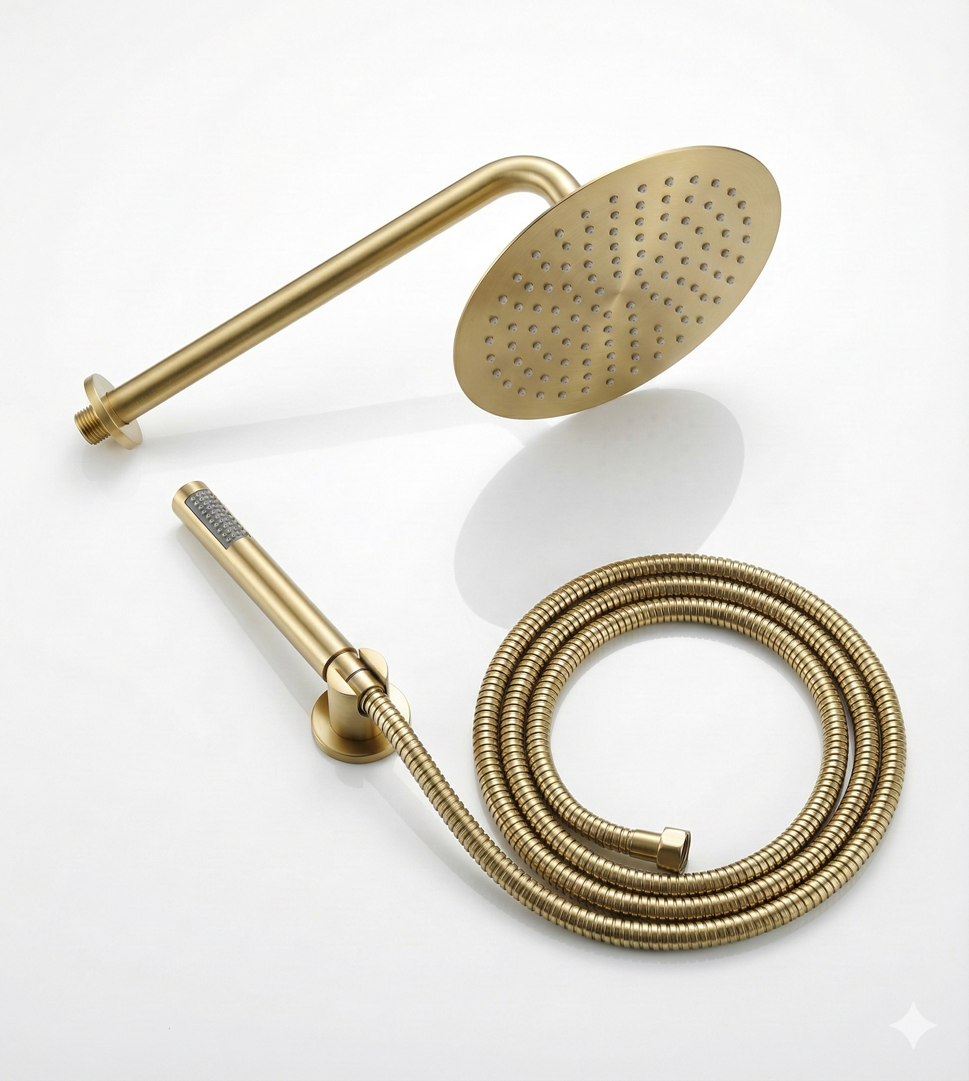 סט אביזרים לאינטרפוץ 4 דרך הכולל - זרוע לראש גשם + ראש גשם 25/25 + נקודת מים עם מתלה + צינור גמיש + מזלף יד אופנתי | זהב מוברש | מק"ט 625/2