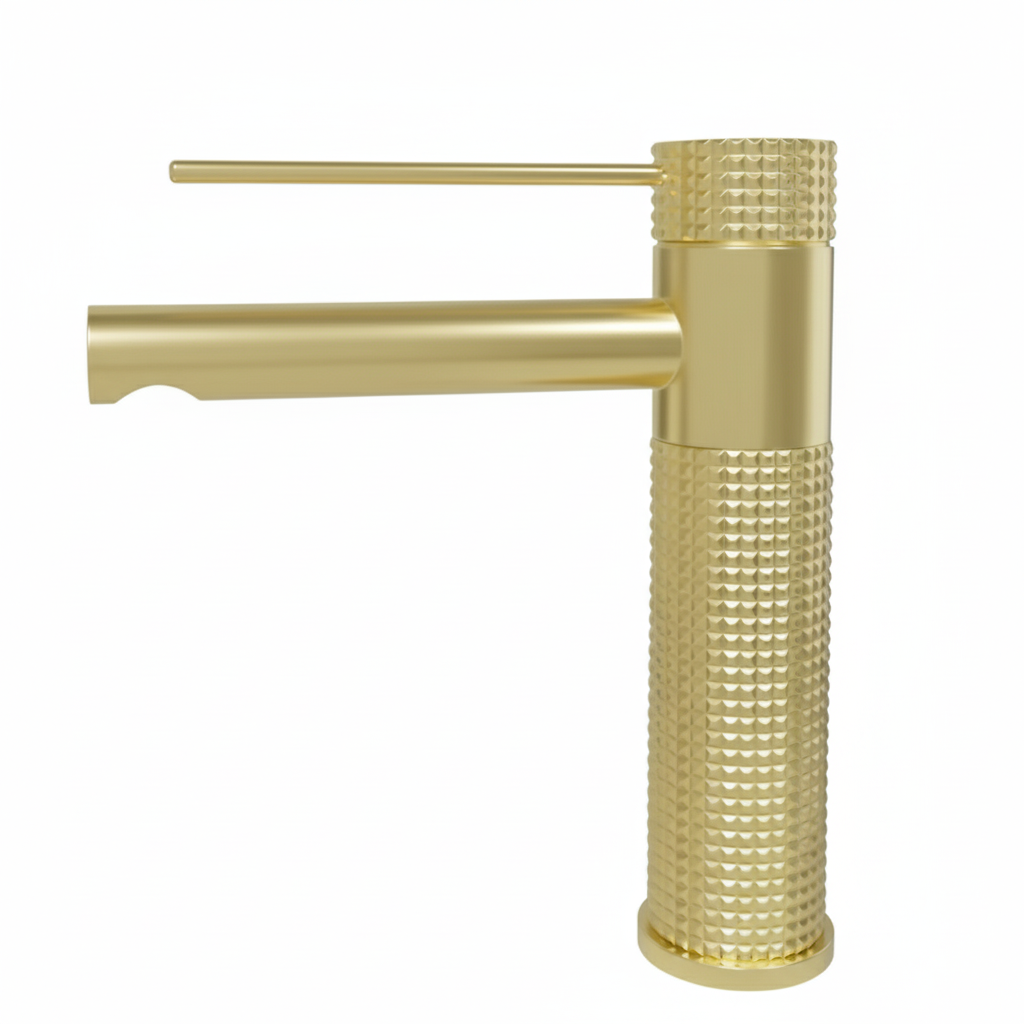 ברז אופנתי מעוצב לכיור אינטגרלי | דגם "עומרי" מחוספס | זהב מוברש | מק"ט - 193/2B