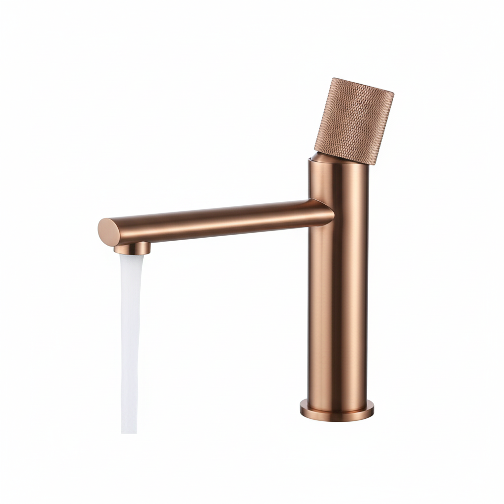 ברז לכיור אינטגרלי| חם קר| מעוצב אופנתי דגם "ליה" רוז גולד מוברש מק"ט - 407/4