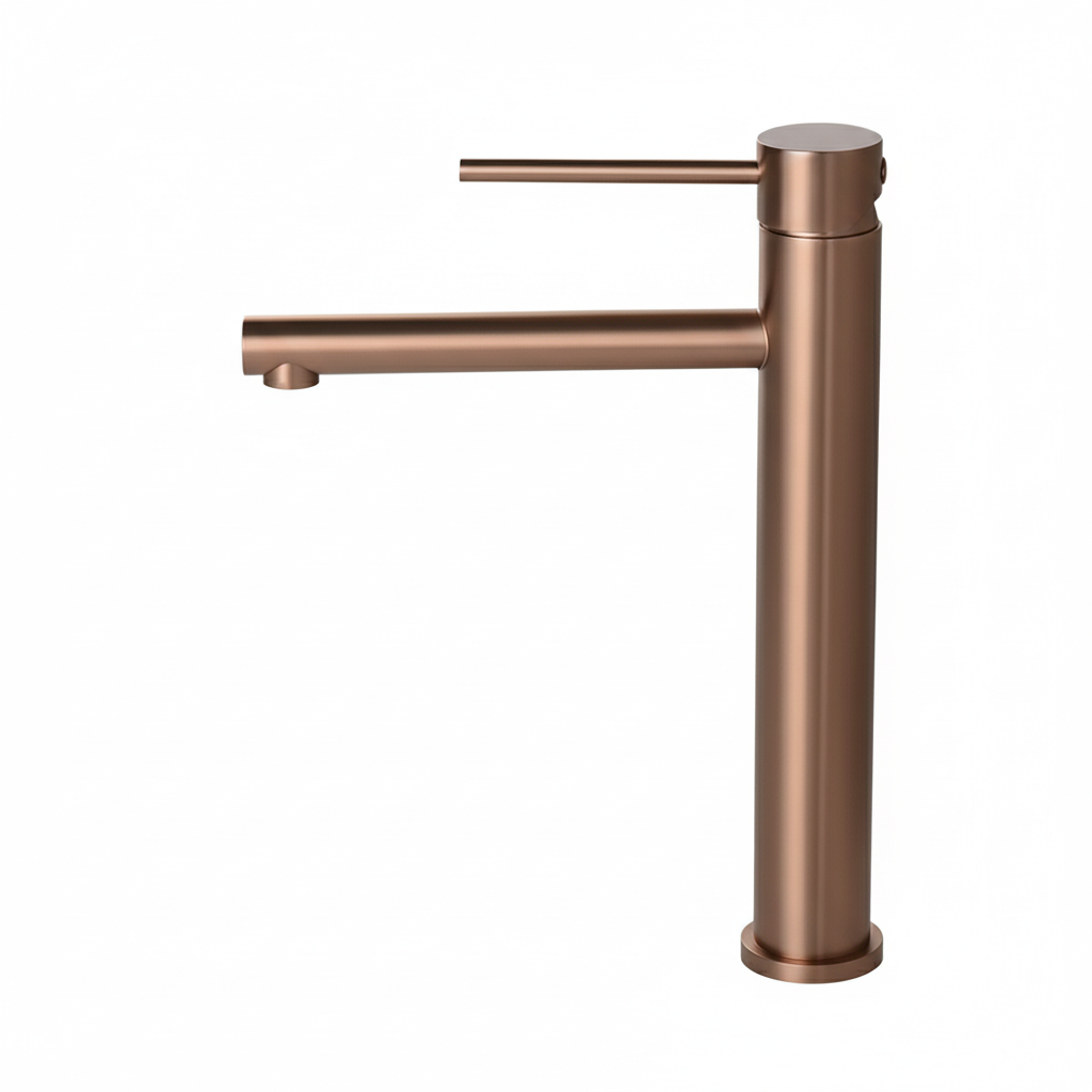 ברז לכיור מקלחת מונח פיה 90 מעלות | גבוה | רוז גולד מוברש | מק"ט 908A