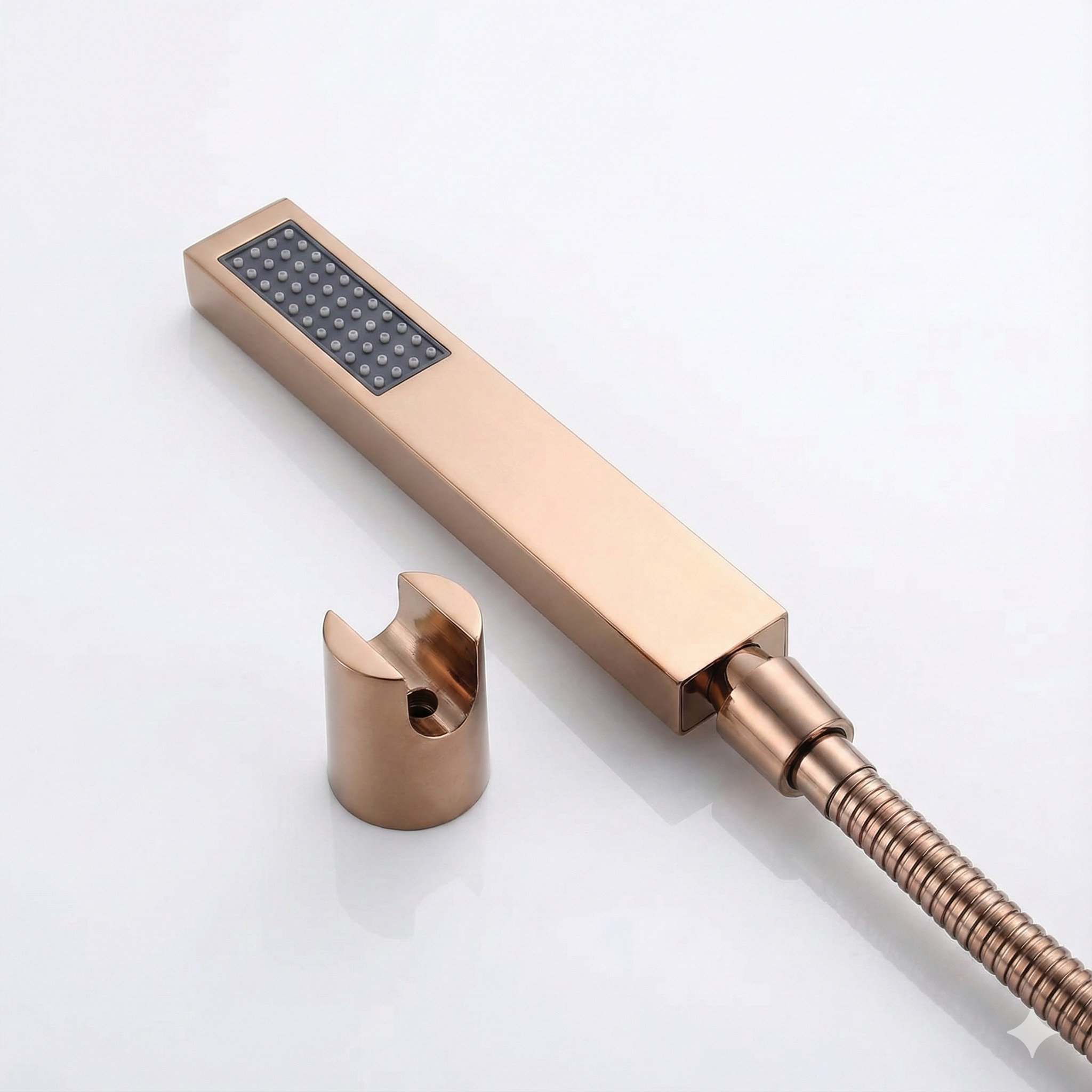מזלף יד + צינור גמיש + תופסן קיר למזלף | רוז גולד | מק"ט 808/4