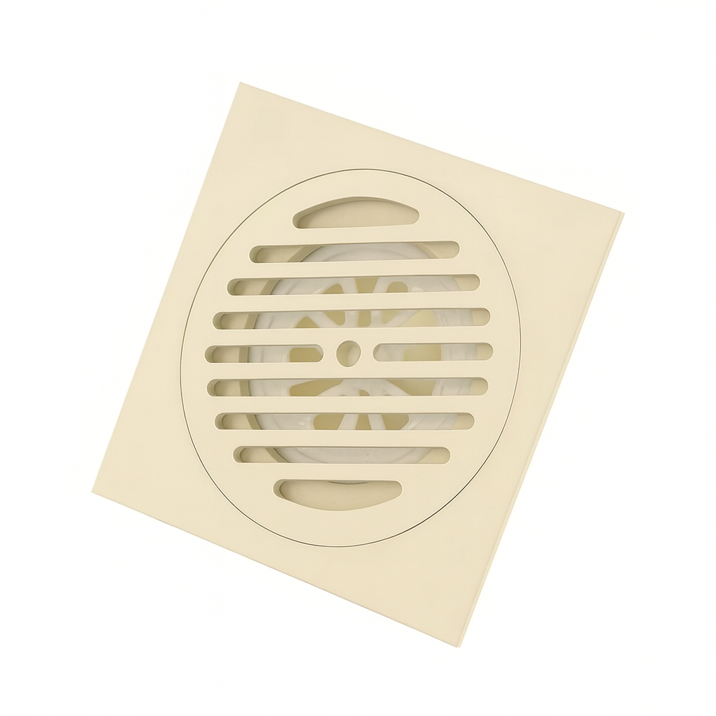 ניקוז מרובע דגם "סימפל" | 12/12 | פטנט חוסם ריחות וחרקים | בז' שמנת מט  | מק"ט 125BZ