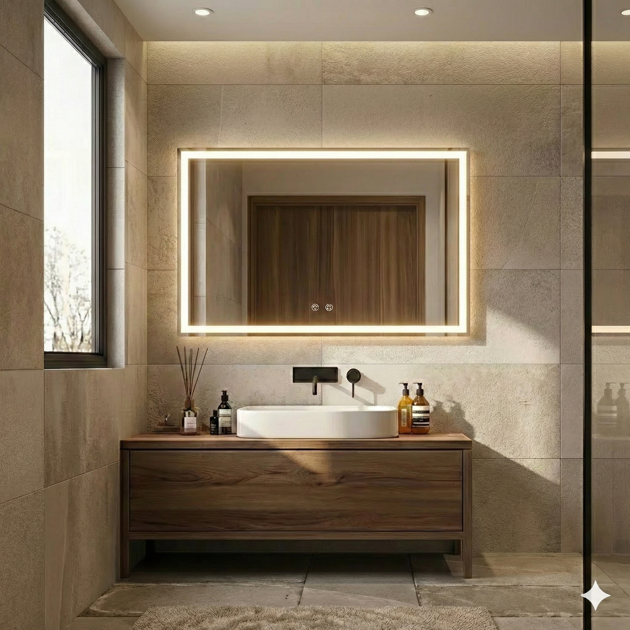 מראת לד מלבנית "צפה" 3 מצבי תאורה + מפשיר אדים ,תאורה קדמית + חיבור בלוטוס | מק"ט 10060E