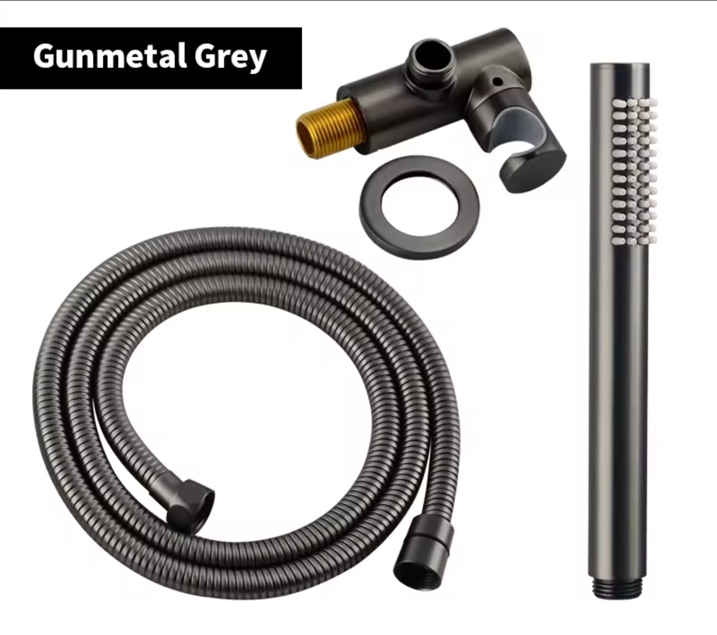 נקודת מים + צינור גמיש + מזלף יד עגול מעוצב | אפור גרפיט | מק"ט 806GR