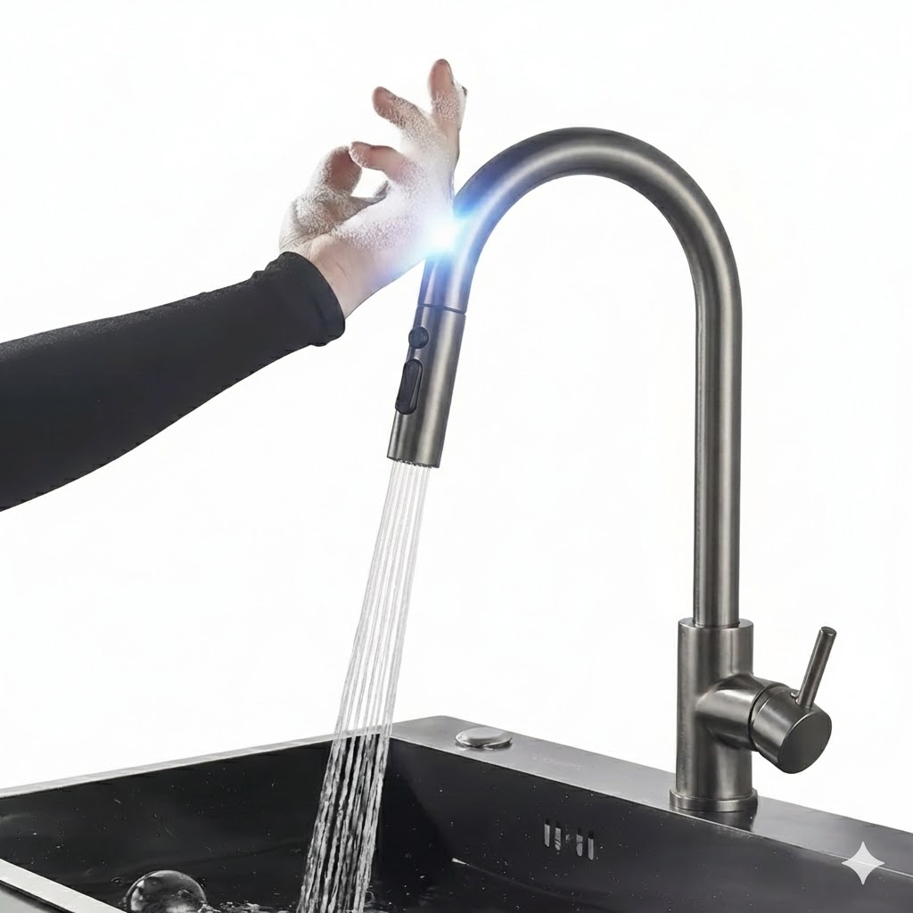 ברז למטבח נשלף | אופנתי יוקרתי | מגע טאצ' | אפור גרפיט | מק"ט 180/6