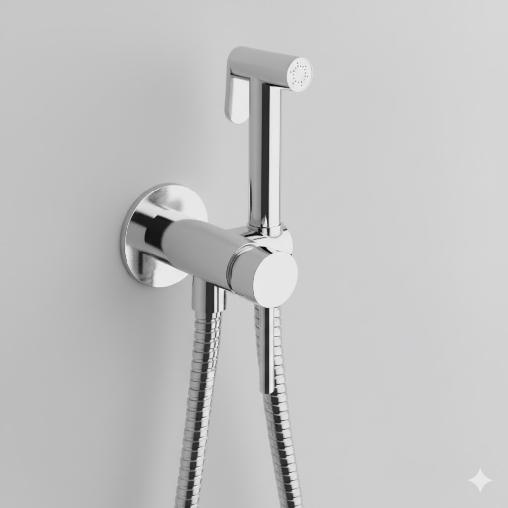 סט ברז בידה חמים קרים כולל מיתז ,מתלה וצינור חמת | כרום | מק"ט 801968CH