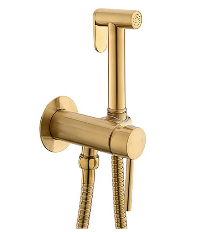 סט ברז בידה חמים קרים כולל מיתז ,מתלה וצינור חמת | זהב מוברש | מק"ט 801968BG