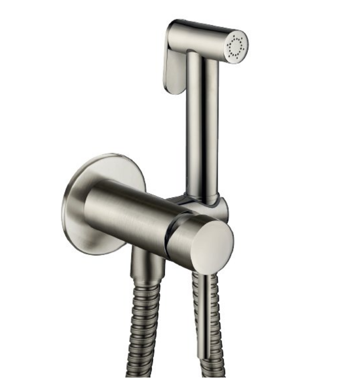 סט ברז בידה חמים קרים כולל מיתז ,מתלה וצינור חמת | ניקל מוברש | מק"ט 801968BN