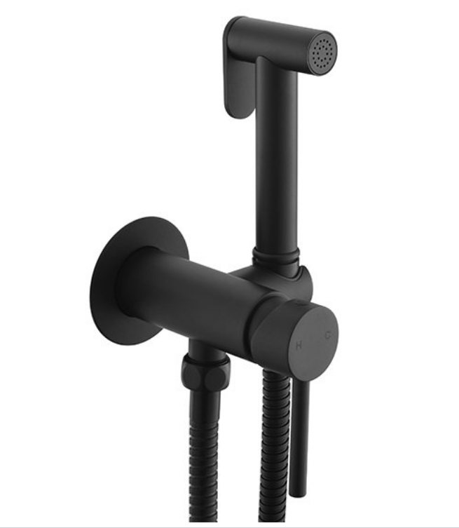 סט ברז בידה חמים קרים כולל מיתז ,מתלה וצינור חמת | שחור מט | מק"ט 801968BL