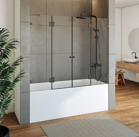 שתי דפנות קבועות ושתי דלתות נפתחות פנימה והחוצה | זכוכית שקופה מחוסמת 8 מ״מ | מק"ט  4202