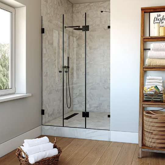 דופן קבוע ושתי דלתות נפתחות פנימה והחוצה | זכוכית שקופה מחוסמת 8 מ״מ | מק"ט 4209