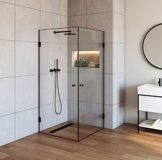 שתי דלתות נפתחות פנימה והחוצה 90° | זכוכית שקופה מחוסמת 8 מ״מ | מק"ט 4221