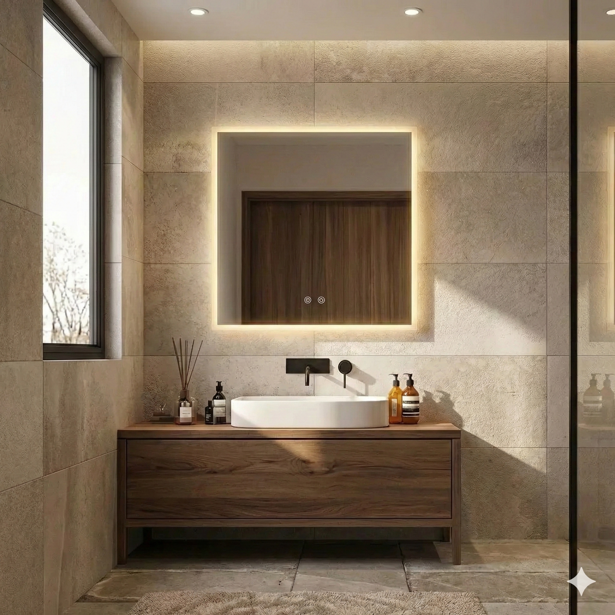 מראת לד צפה 3 מצבי תאורה + מפשיר אדים | מרובעת 60*60 | מק"ט 982C