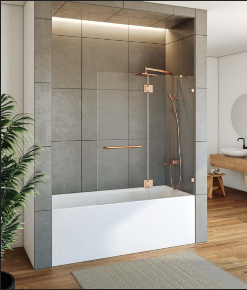 דופן קבוע ודלת כנף נפתחת פנימה והחוצה עם ידית מוט למגבת | זכוכית שקופה מחוסמת 8 מ״מ | מק"ט 4223