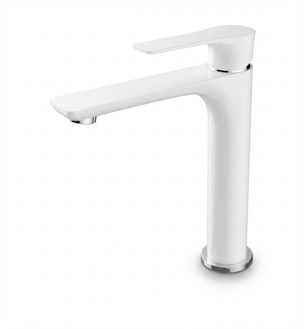 ברז לכיור מקלחת דגם "עדי" | 7 שנים אחריות | לבן מבריק משולב כרום | מק"ט 551/5