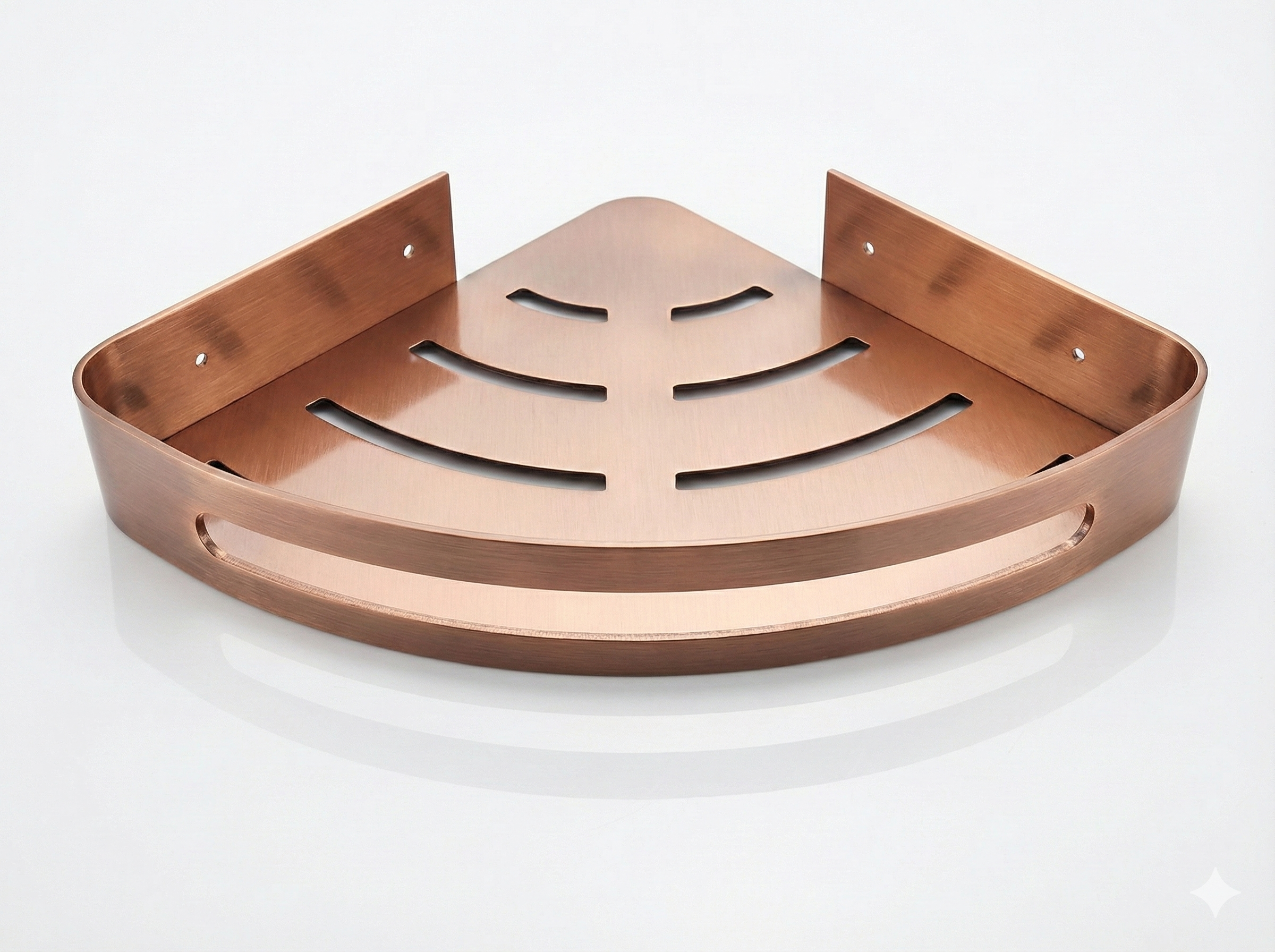 מדף פינתי למקלחת  למקלחת + 4 קולבים | 30 ס"מ | אלומיניום אל חלד | רוז גולד מוברש | מק"ט 205RZ