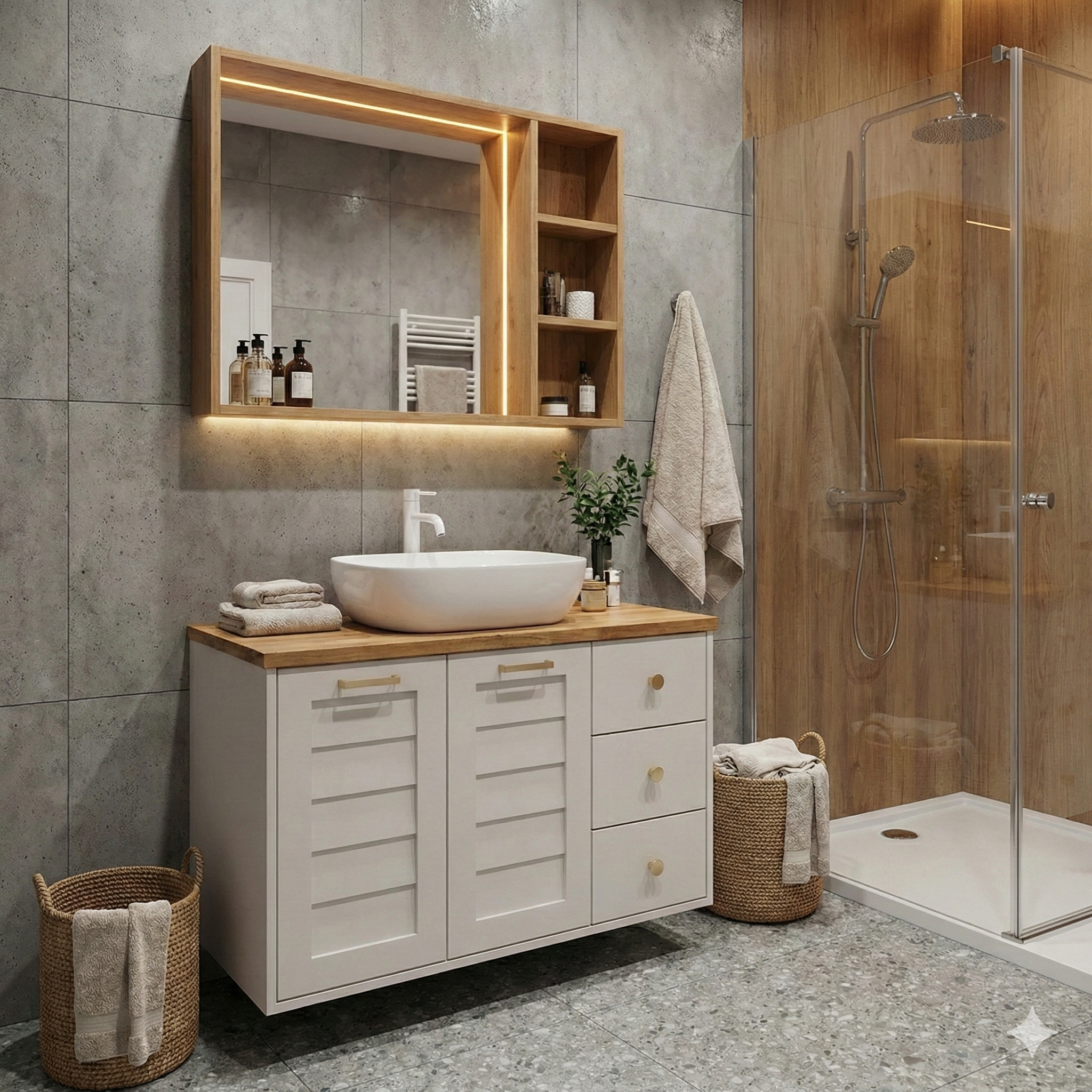 ארון אמבטיה דגם " מאטינה" אפוקסי | ארון תלוי | משטח בוצ׳ר מק"ט 50051P