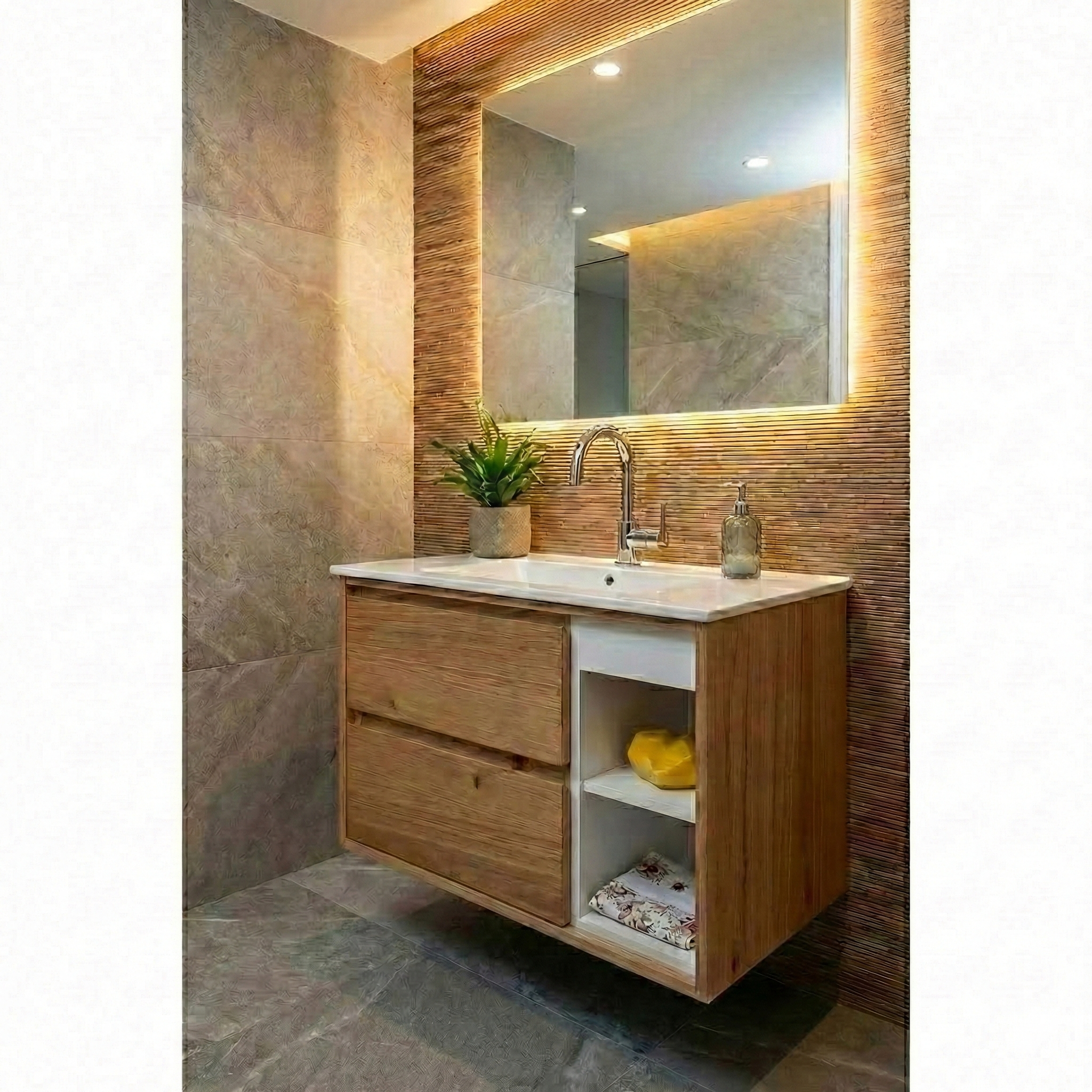 ארון אמבטיה דגם " פרובאנס " פורניר | ארון תלוי | משטח חרס מק"ט 50019P