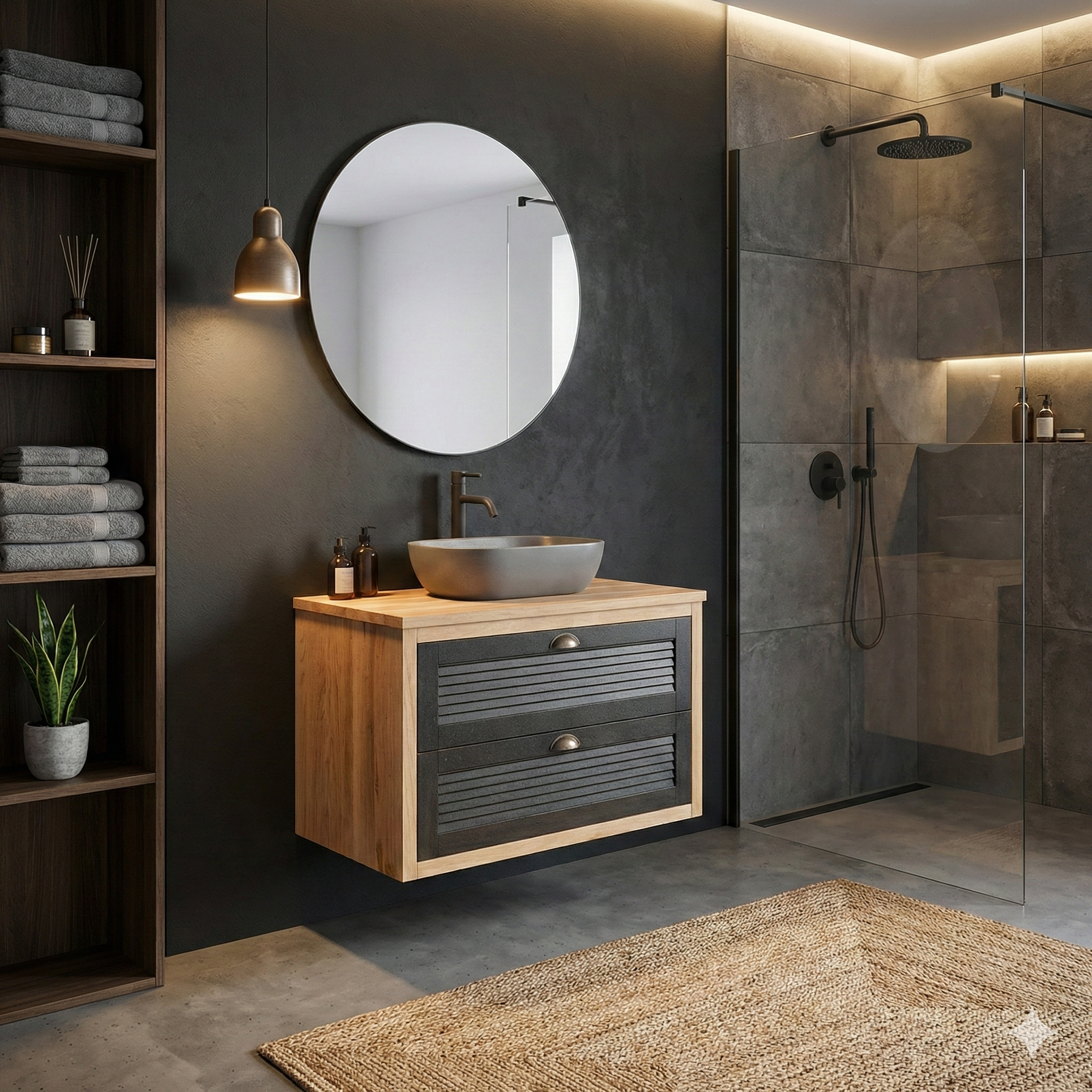 ארון אמבטיה דגם " דוריקה " אפוקסי | ארון תלוי | משטח בוצ׳ר מק"ט 50013P