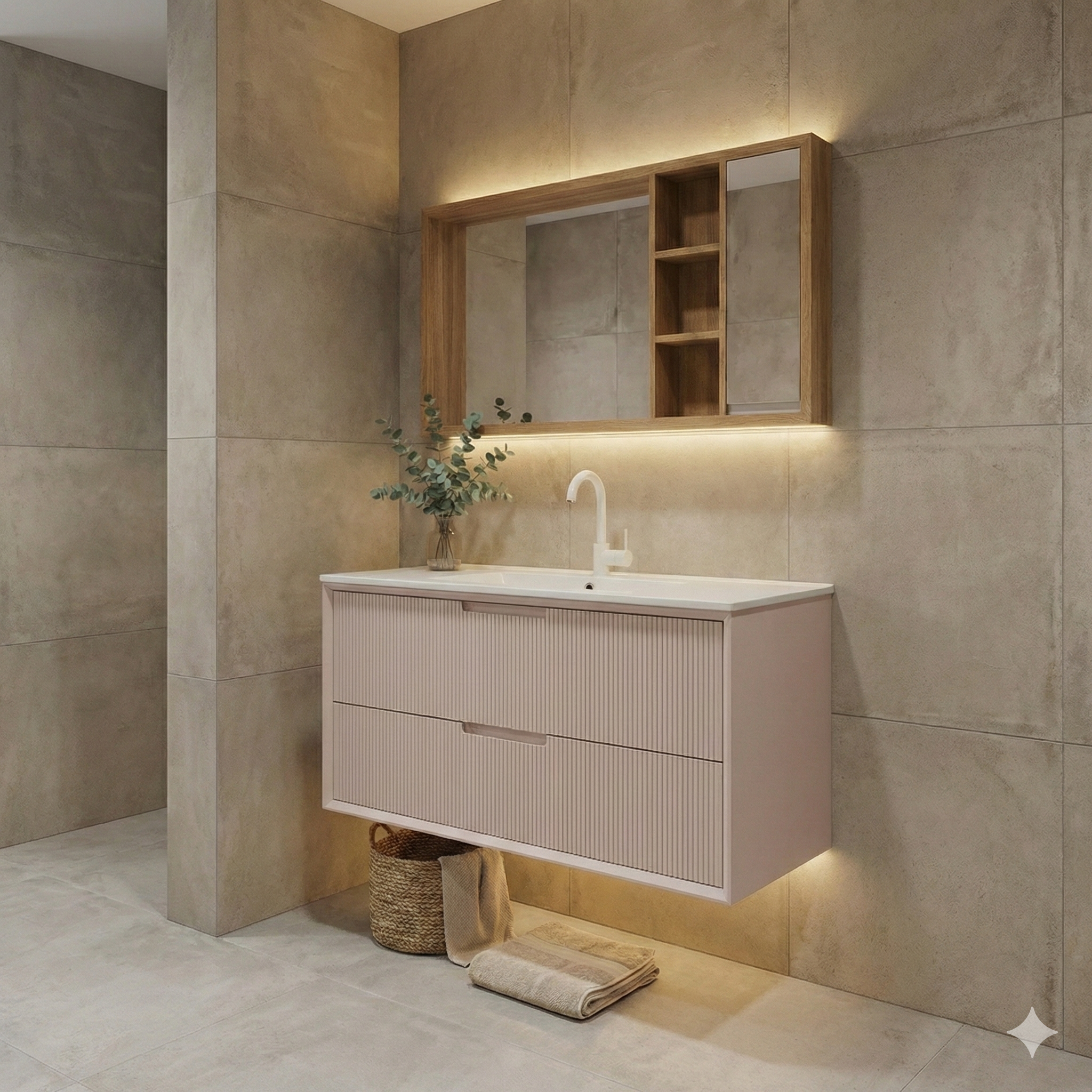 ארון אמבטיה דגם " רפאלו " אפוקסי | ארון תלוי | משטח חרס מק"ט 50046P