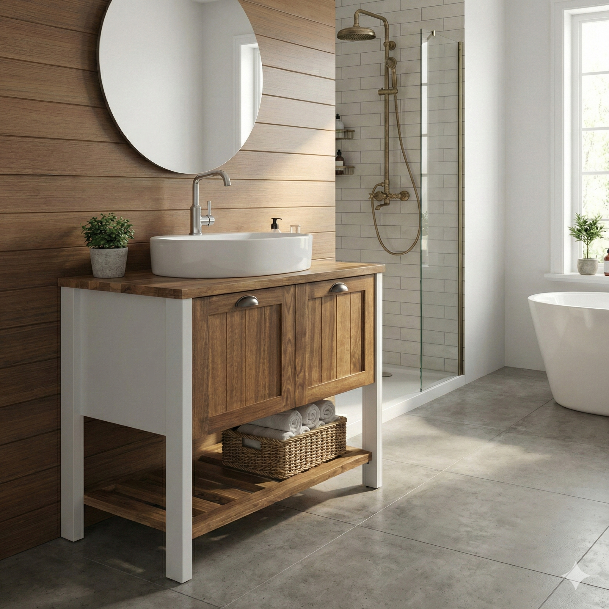 ארון אמבטיה דגם " טיבולי " פורניר צבוע | ארון עומד | משטח בוצ׳ר  מק"ט 50020P