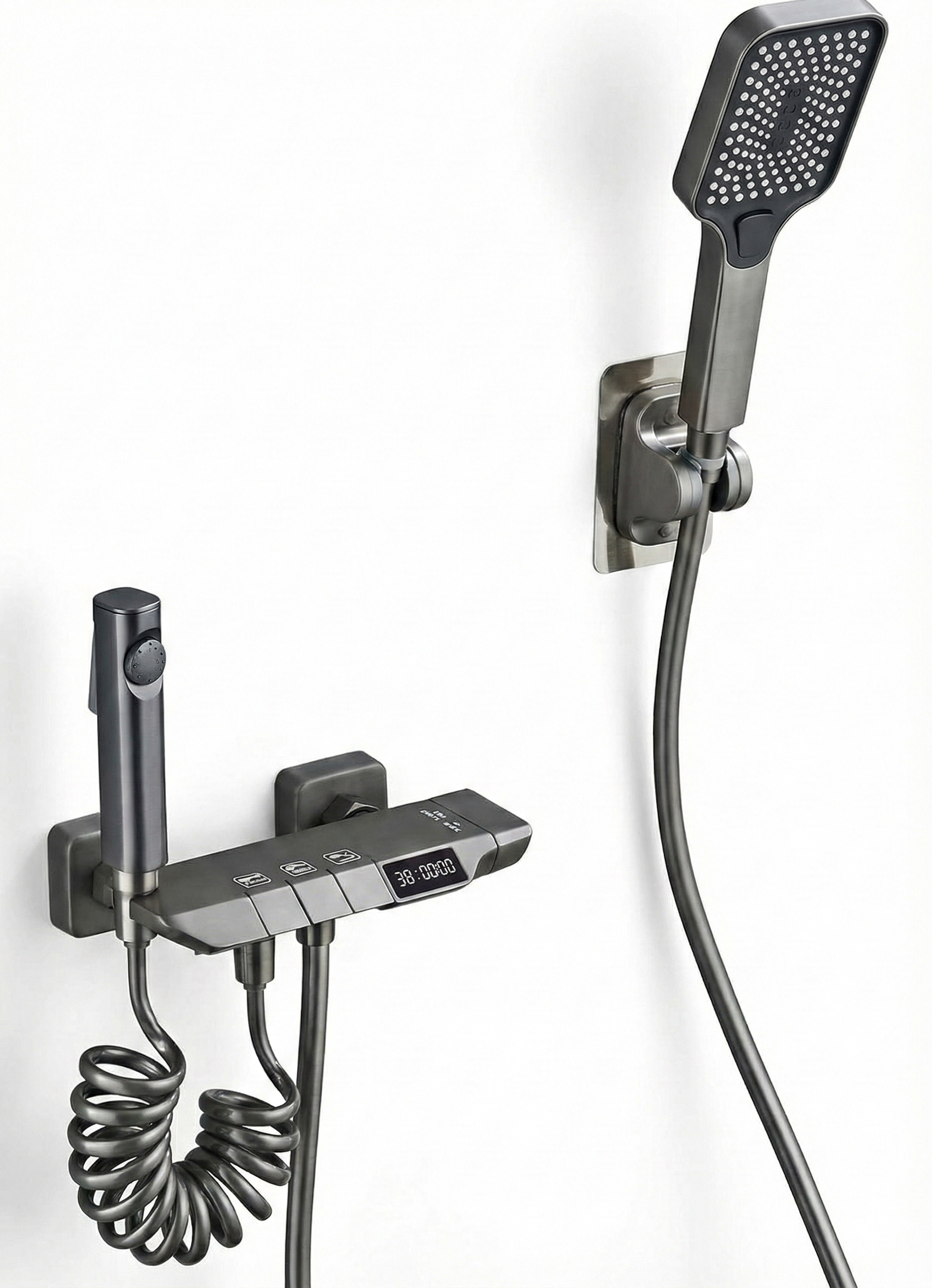 סוללה לאמבטיה + מזלף יד + מתיזן אופני איכותי עם צג דיגיטלי צבע גרפיט מק"ט 1904