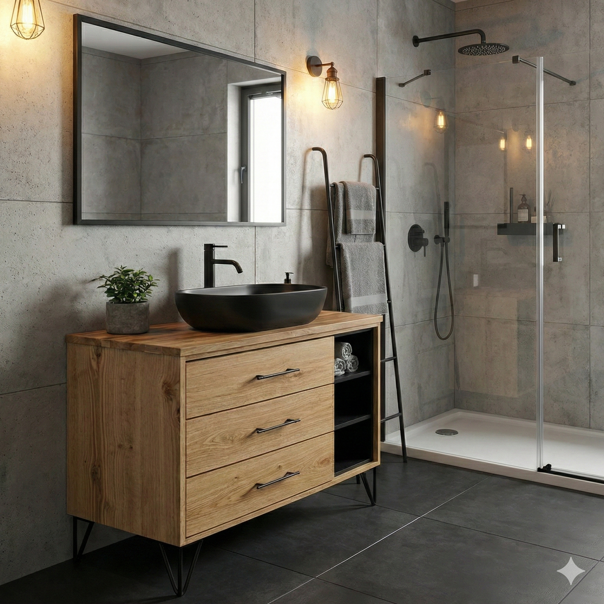 ארון אמבטיה דגם "קאניו "  פורניר | ארון עומד | משטח בוצ׳ר מק"ט 50003P