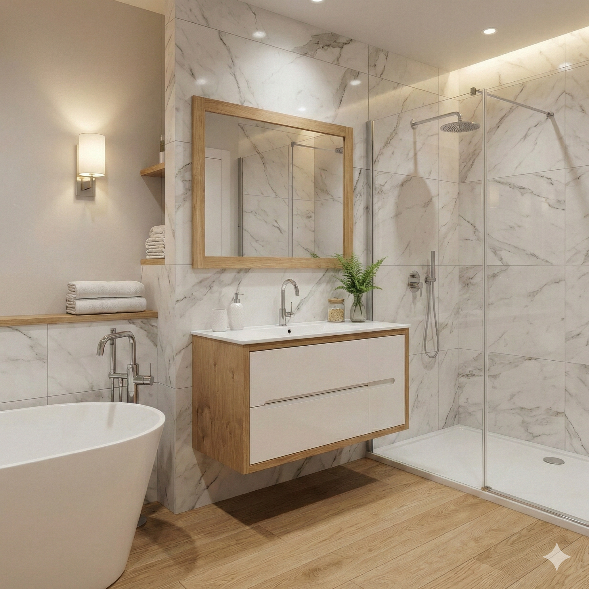 ארון אמבטיה דגם " נבארה " פורניר בשילוב אפוקסי | ארון תלוי | משטח חרס מק"ט 50029P