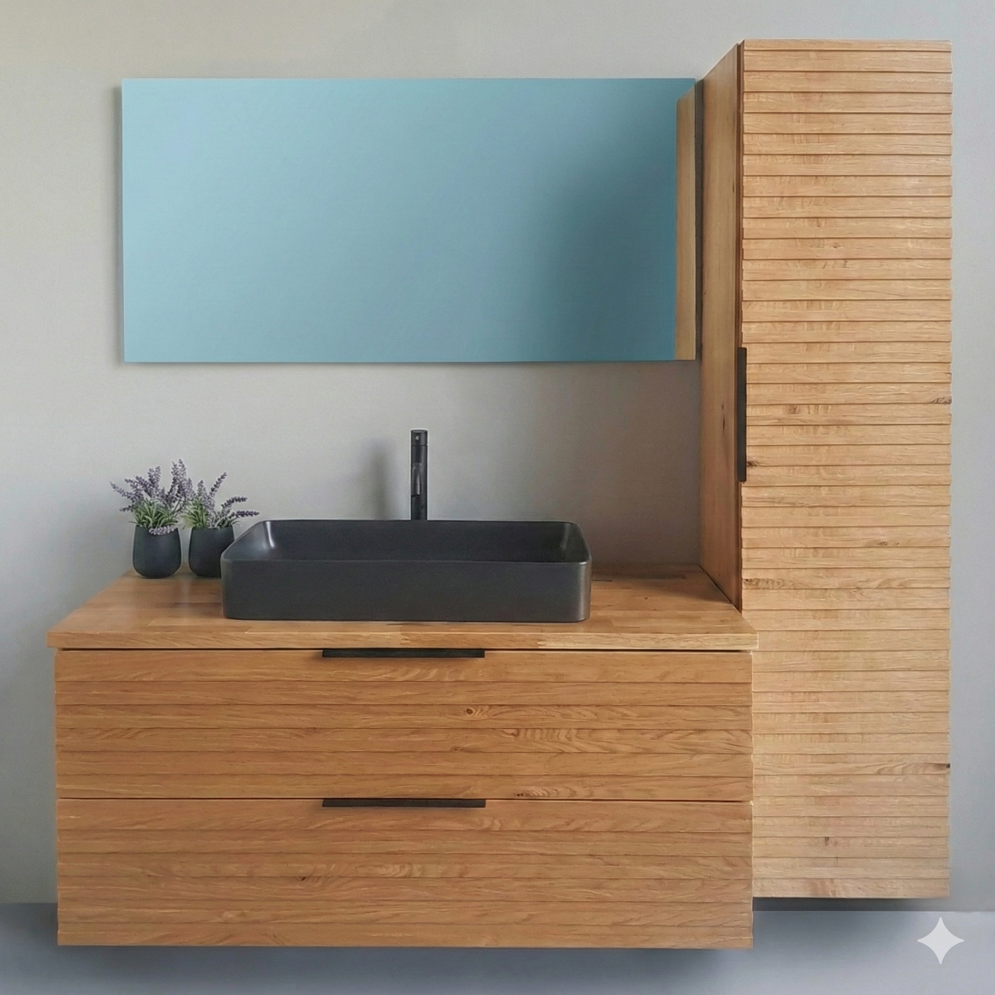 ארון אמבטיה דגם " פיזה " פורניר | ארון עומד | משטח בוצ׳ר P מק"ט 50012