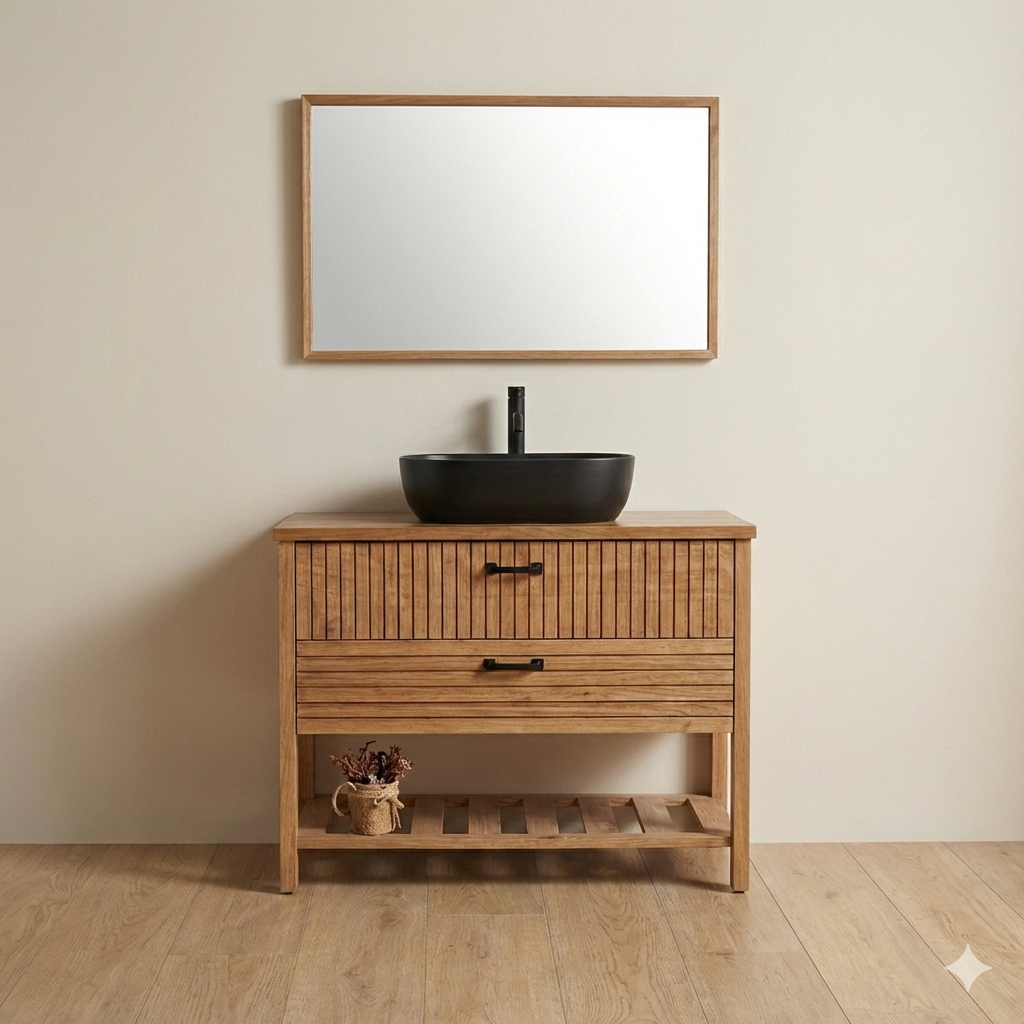 ארון אמבטיה דגם "גרנדה " פורניר  | ארון עומד | משטח שיש שחור מק"ט 50008P